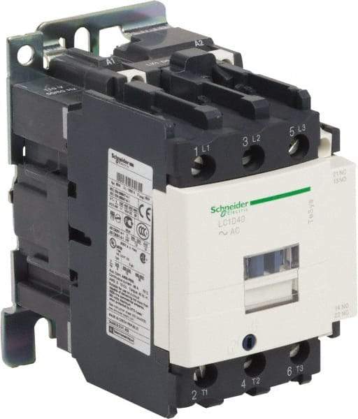 Schneider Electric - 3 Pole, 24 Coil VAC at 50/60 Hz, 40 Amp at 440 VAC and 60 Amp at 440 VAC, Nonreversible IEC Contactor - 1 Phase hp: 3 at 115 VAC, 5 at 230/240 VAC, 3 Phase hp: 10 at 200/208 VAC, 10 at 230/240 VAC, 30 at 460/480 VAC, 30 at 575/600 VAC - Exact Tool & Supply