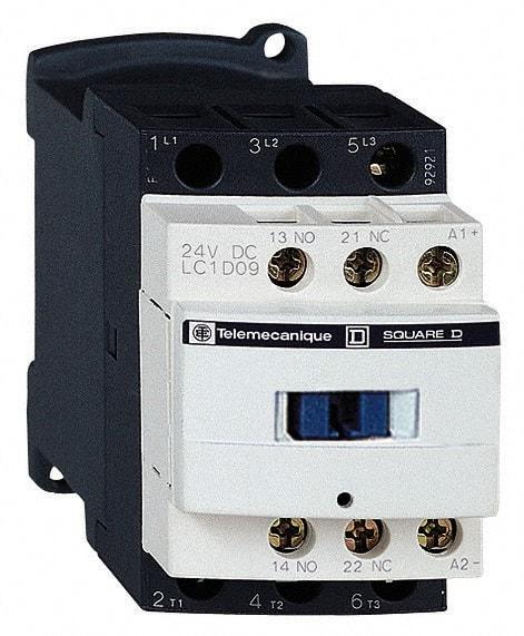 Schneider Electric - 3 Pole, 12 Coil VDC, 25 Amp at 440 VAC and 9 Amp at 440 VAC, Nonreversible IEC Contactor - 1 Phase hp: 0.5 at 115 VAC, 1 at 230/240 VAC, 3 Phase hp: 2 at 200/208 VAC, 2 at 230/240 VAC, 5 at 460/480 VAC, 7.5 at 575/600 VAC - Exact Tool & Supply