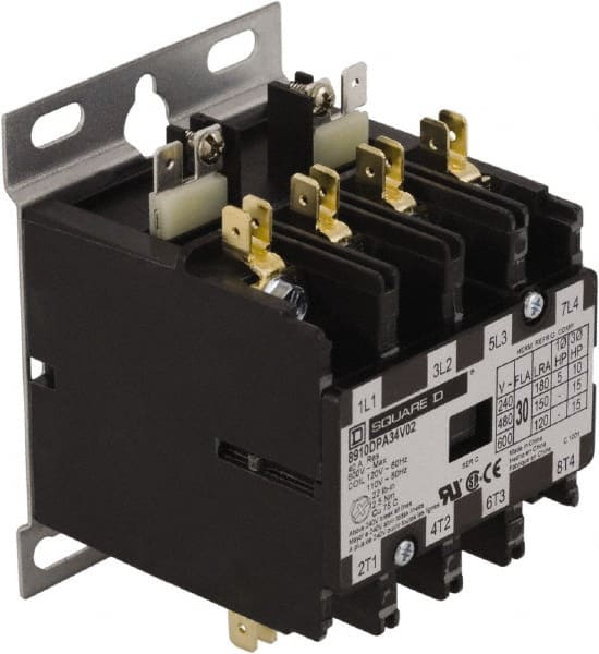 Square D - 4 Pole, 30 Amp Inductive Load, 110 Coil VAC at 50 Hz and 120 Coil VAC at 60 Hz, Definite Purpose Contactor - Exact Tool & Supply