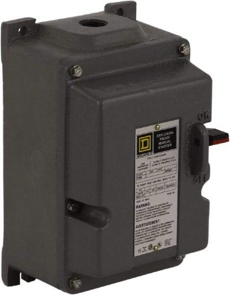 Square D - 3 Poles, 18 Amp, M-0 NEMA, Enclosed Pushbutton Manual Motor Starter - 3 hp at 200 to 230 VAC & 5 hp at 380 to 575 VAC, CSA, NEMA 7/9 & UL Listed - Exact Tool & Supply