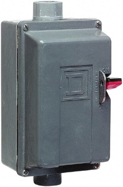 Square D - 3 Poles, 36 Amp, M-0 NEMA, Enclosed Pushbutton Manual Motor Starter - 3 hp at 200 to 230 VAC & 5 hp at 380 to 575 VAC, CSA, NEMA 4/4X & UL Listed - Exact Tool & Supply