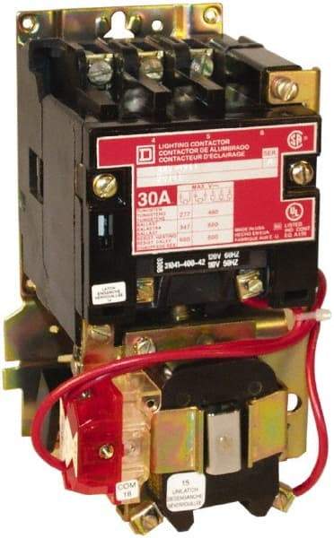Square D - No Enclosure, 5 Pole, Mechanically Held Lighting Contactor - 30 A (Tungsten), 110 VAC at 50 Hz, 120 VAC at 60 Hz - Exact Tool & Supply
