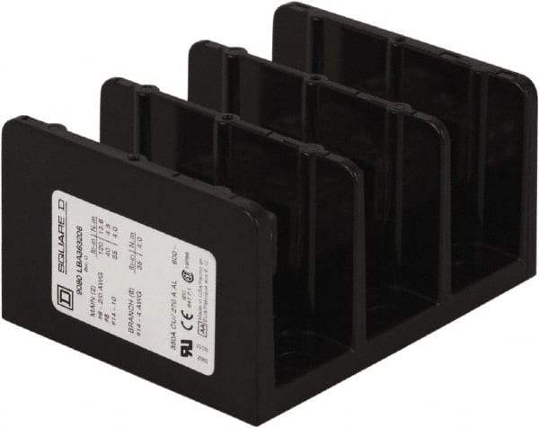 Square D - 3 Poles, 270 (Aluminium), 350 (Copper) Amp, Phenolic Power Distribution Block - 600 VAC, 2 Primary Connection - Exact Tool & Supply