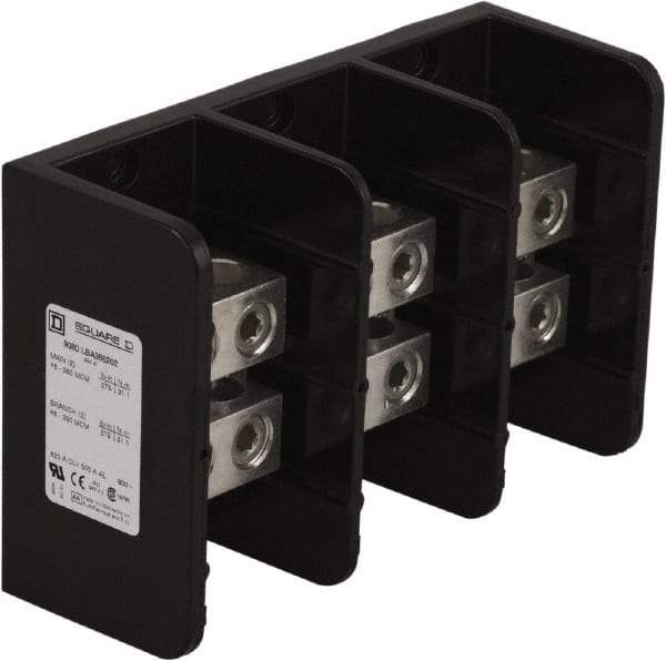 Square D - 3 Poles, 500 (Aluminium), 620 (Copper) Amp, Phenolic Power Distribution Block - 600 VAC, 2 Primary Connection - Exact Tool & Supply