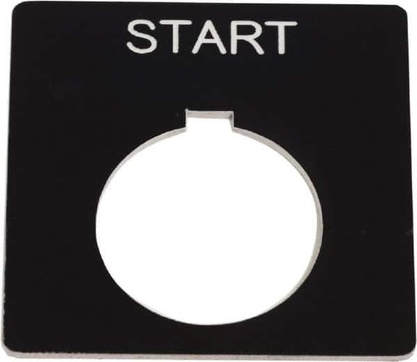 Schneider Electric - Square, Plastic Legend Plate - Start - Black Background, White Letters, 1.2 Inch Hole Diameter, 2-1/4 Inch Square - Exact Tool & Supply