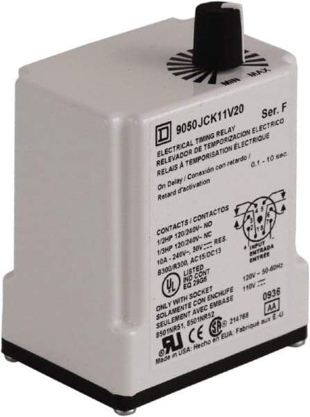 Square D - DPDT Time Delay Relay - 10 Contact Amp, 110 VDC & 120 VAC - Exact Tool & Supply