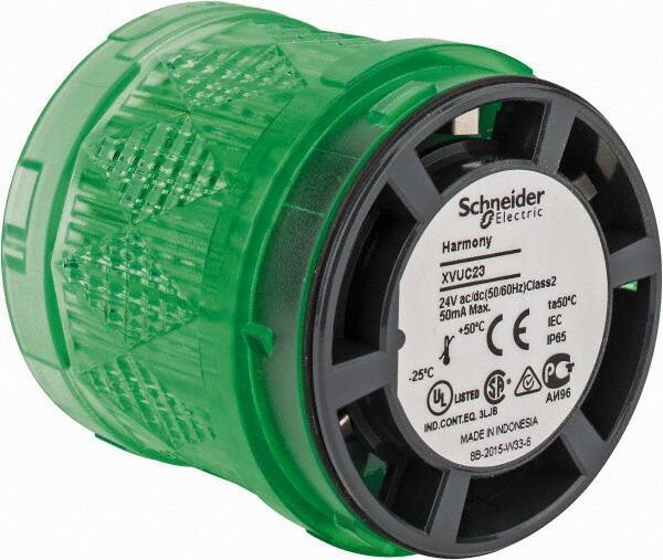 Schneider Electric - LED Lamp, Green, Steady, Stackable Tower Light Module - 24 VAC/VDC, 40 Milliamp, IP65 Ingress Rating, Base Mount - Exact Tool & Supply