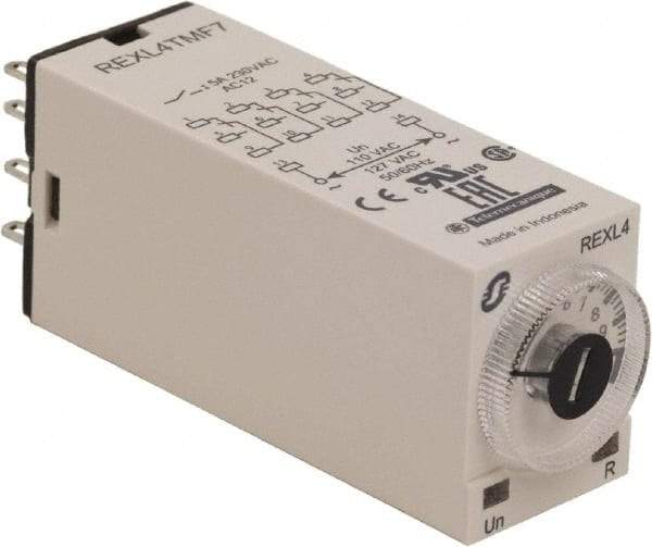 Schneider Electric - 14 Pin, 100 hr Delay, Multiple Range 4PDT Time Delay Relay - 5 Contact Amp, 120 VAC, Knob - Exact Tool & Supply