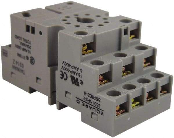 Square D - 11 Pins, 300 VAC, 10 Amp (CSA) and 16 Amp (UL), Square Relay Socket - DIN Rail Mount, Panel Mount, 2 Tiers, Screw Terminal - Exact Tool & Supply