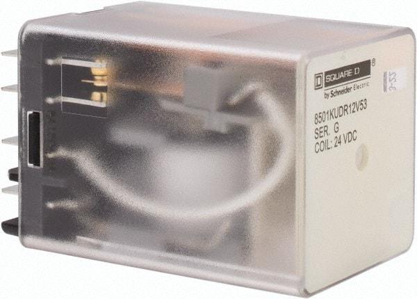 Square D - 8 Pins, 1 hp at 277 Volt & 1/3 hp at 120 Volt, 3 VA Power Rating, Square Electromechanical Plug-in General Purpose Relay - 10 Amp at 250 VAC, DPDT, 24 VDC, 34.9mm Wide x 50mm High x 35.4mm Deep - Exact Tool & Supply