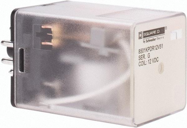 Square D - 8 Pins, 1 hp at 277 Volt & 1/3 hp at 120 Volt, 3 VA Power Rating, Octal Electromechanical Plug-in General Purpose Relay - 10 Amp at 250 VAC, DPDT, 12 VDC, 34.9mm Wide x 50.3mm High x 35.4mm Deep - Exact Tool & Supply