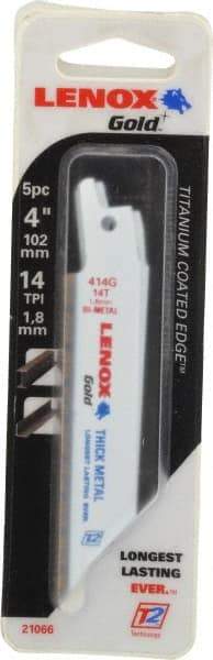 Lenox - 4" Long x 3/4" Thick, Bi-Metal Reciprocating Saw Blade - Tapered Profile, 14 TPI, Toothed Edge, Universal Shank - Exact Tool & Supply