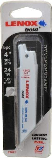 Lenox - 4" Long x 3/4" Thick, Bi-Metal Reciprocating Saw Blade - Tapered Profile, 24 TPI, Toothed Edge, Universal Shank - Exact Tool & Supply