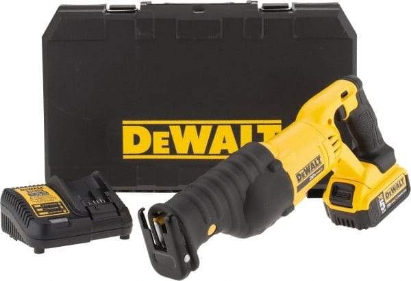 DeWALT - 20V, 0 to 3,000 SPM, Cordless Reciprocating Saw - 1-1/8" Stroke Length, 19-1/4" Saw Length, 1 Lithium-Ion Battery Included - Exact Tool & Supply