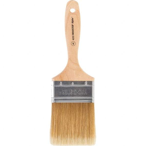 Wooster Brush - 3" Flat Synthetic Varnish Brush - 3-3/16" Bristle Length, 6-1/2" Maple Beavertail Handle - Exact Tool & Supply