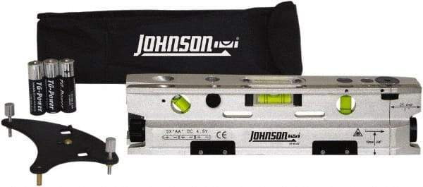 Johnson Level & Tool - 3 Beam 100' (Interior) Max Range Torpedo Laser Level - Red Beam, 1/8" at 50' Accuracy, 3-1/8" Long x 10" Wide x 2-1/4" High, Battery Included - Exact Tool & Supply