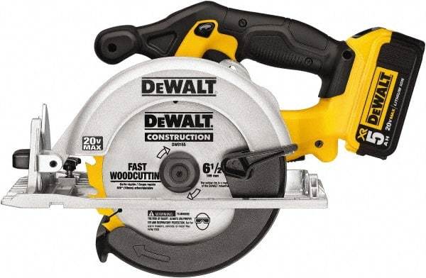 DeWALT - 20 Volt, 6-1/2" Blade, Cordless Circular Saw - 5,000 RPM, 1 Lithium-Ion Battery Included - Exact Tool & Supply