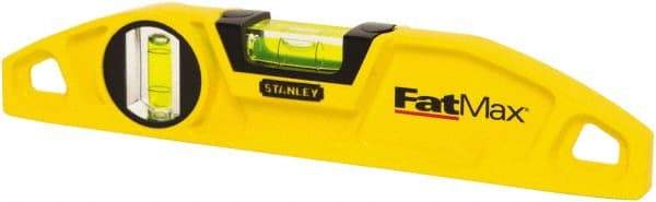 Stanley - 2 Vial, 9" Aluminum Die Cast Torpedo Level - Magnetic, Yellow - Exact Tool & Supply