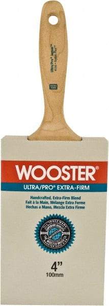 Wooster Brush - 4" Flat Synthetic Wall Brush - 3-15/16" Bristle Length, 6-1/4" Maple Beavertail Handle - Exact Tool & Supply