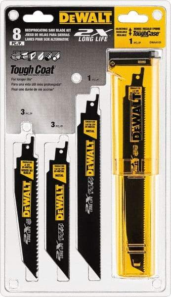DeWALT - 8 Piece, 4" to 12" Long x 1" Thick, High Speed Steel Reciprocating Saw Blade Set - Tapered Profile, 6 to 10 Teeth per Inch, Toothed Edge - Exact Tool & Supply