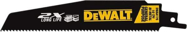 DeWALT - 6" Long x 1" Thick, High Speed Steel Reciprocating Saw Blade - Straight Profile, 10 TPI, Toothed Edge, Universal Shank - Exact Tool & Supply