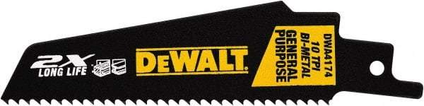 DeWALT - 4" Long x 1" Thick, High Speed Steel Reciprocating Saw Blade - Straight Profile, 10 TPI, Toothed Edge, Universal Shank - Exact Tool & Supply