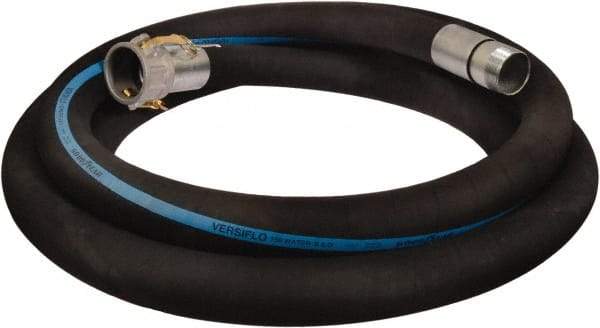 Alliance Hose & Rubber - 4" ID x 4.45 OD, 150 Working psi, Black Synthetic Rubber Water & Discharge Hose - Female Camlock x Male Nipple Ends, 20' Long, -25 to 200°F - Exact Tool & Supply
