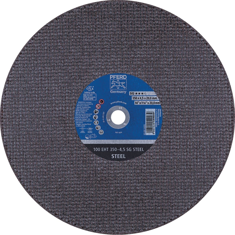 PFERD - Cutoff Wheels; Tool Compatibility: Angle Grinder ; Wheel Diameter (Inch): 14 ; Wheel Thickness (Inch): 3/16 ; Abrasive Material: Aluminum Oxide ; Maximum RPM: 5500.000 ; Grit: 24 - Exact Tool & Supply