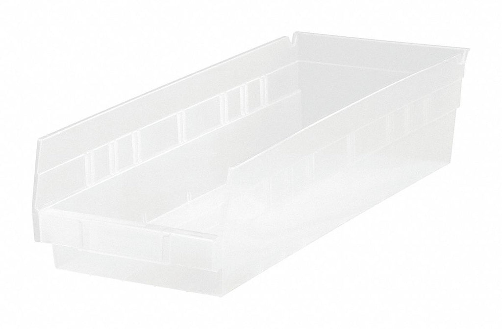 Shelf Bin, Clear, 4"H x 17-7/8"L x 8-3/8"W, 1EA
