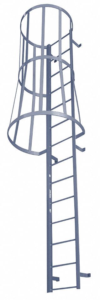 24 ft. 3" Steel Fixed Ladder with Safety Cage, Top Exit, 300 lb. Load Capacity