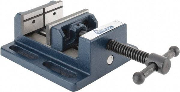 Gibraltar - 3" Jaw Opening Capacity x 1-1/8" Throat Depth, Horizontal Drill Press Vise - 3" Wide Jaw, Stationary Base, Standard Speed, 6-9/16" OAL x 2-7/16" Overall Height, Cast Iron - Exact Tool & Supply