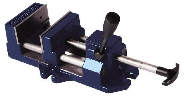 Gibraltar - 4" Jaw Opening Capacity x 1-3/8" Throat Depth, Horizontal Drill Press Vise - 4" Wide Jaw, Stationary Base, Standard Speed, 11-3/16" OAL x 3.719" Overall Height, Cast Iron - Exact Tool & Supply