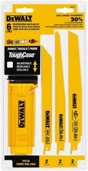 DeWALT - 6 Pieces, 8" to 9" Long x 0.04" Thickness, Bi-Metal Reciprocating Saw Blade Set - Straight Profile, 6 to 14 Teeth, Toothed Edge - Exact Tool & Supply