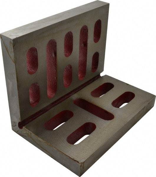 Suburban Tool - 9" Wide x 6" Deep x 7" High Cast Iron Machined Angle Plate - Standard Plate, Through-Slots on Surface, Open End, 15/16" Thick, Single Plate - Exact Tool & Supply