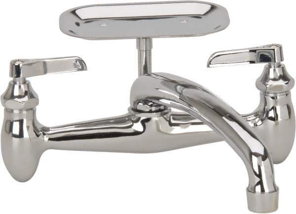 B&K Mueller - Spout with Soap Dish, Two Handle Design, Chrome, Industrial and Laundry Faucet - Lever Handle - Exact Tool & Supply