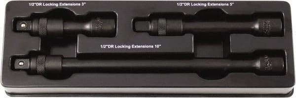 Paramount - 1/2" Drive Socket Impact Locking Extension Set - 3 Pieces, Includes 3, 5, 10" Lengths - Exact Tool & Supply