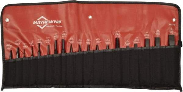 Mayhew - 19 Piece Punch & Chisel Set - 1/8 to 3/4" Chisel, 1/8 to 3/8" Punch, Hexagon Shank - Exact Tool & Supply