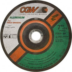 Camel Grinding Wheels - 30 Grit, 5" Wheel Diam, 1/4" Wheel Thickness, Type 27 Depressed Center Wheel - Medium Grade, Aluminum Oxide, Resinoid Bond, 12,250 Max RPM - Exact Tool & Supply