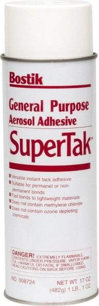 Bostik - 17 oz Aerosol Clear Spray Adhesive - High Tack, 120°F Heat Resistance, Low Strength Bond, Flammable - Exact Tool & Supply