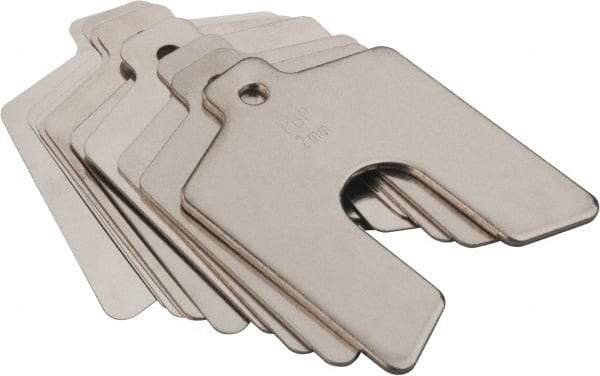 Precision Brand - 100 Piece, 0.025 to 2.000 mm Thickness, Stainless Slotted Shim Assortment - 100 mm Long x 100 mm Wide, 32 mm Wide Slot - Exact Tool & Supply