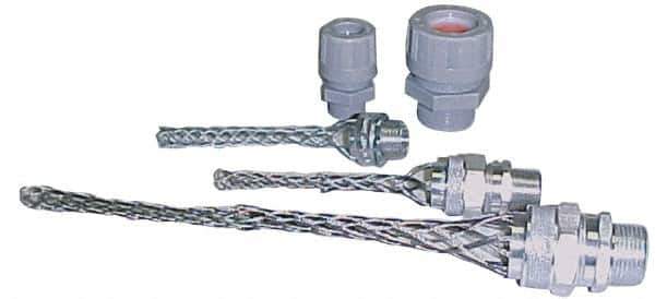 Woodhead Electrical - Liquidtight, Straight Strain Relief Cord Grip - 1-1/4 NPT Thread, 5-5/8" Long, Iron & Zinc-plated Steel - Exact Tool & Supply