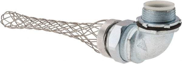 Woodhead Electrical - Liquidtight, Elbow Strain Relief Cord Grip - 1 NPT Thread, 5-1/4" Long, Iron & Zinc-plated Steel - Exact Tool & Supply