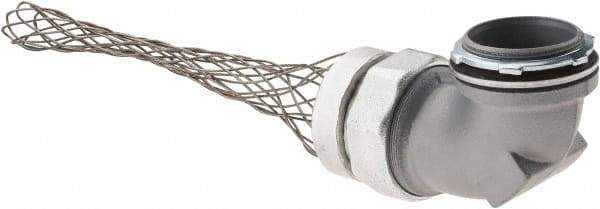 Woodhead Electrical - Liquidtight, Elbow Strain Relief Cord Grip - 2 NPT Thread, 7-1/2" Long, Iron & Zinc-plated Steel - Exact Tool & Supply