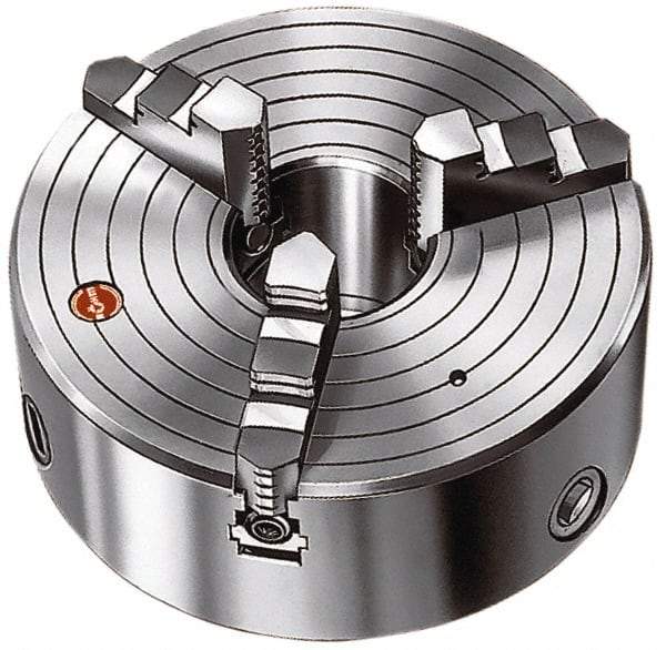 Rohm - 3 Jaws, 12" Diam, Self Centering Manual Lathe Chuck - Plain Back Mount Spindle, 4.05" Through Hole Diam, Forged Steel - Exact Tool & Supply