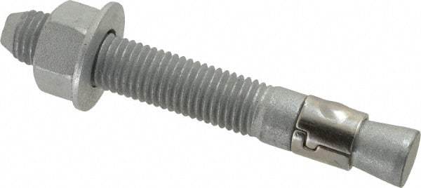 Powers Fasteners - 3/4" Diam, 3/4" Drill, 5-1/2" OAL, 1-5/8" Min Embedment Wedge Expansion Concrete Anchor - Steel, Galvanized Finish, Hex Nut Head, Hex Drive - Exact Tool & Supply