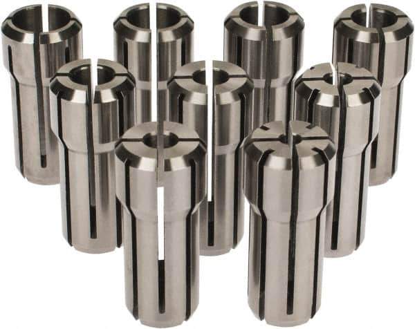 Accupro - 9 Piece, 1/8" to 3/8" Capacity, Double Angle Collet Set - 0.02mm TIR, Series DA200 - Exact Tool & Supply