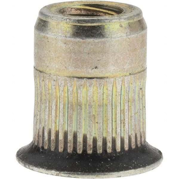 Value Collection - 5/16-18, 0.53 Insert Diam, 0.69" OAL, Sealed Head Open End Threaded Insert - 0.5312" Hole Diam, 0.685" Head Diam, 1008/1010 Steel, Clear Protective Coating & Zinc Yellow Dichromate Finish - Exact Tool & Supply