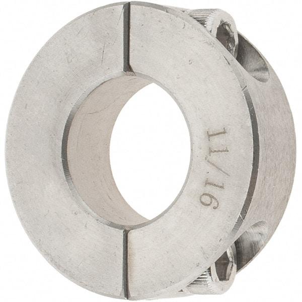 Value Collection - 11/16" Bore, Stainless Steel, Two Piece Two Piece Split Shaft Collar - 1-1/2" Outside Diam, 1/2" Wide - Exact Tool & Supply