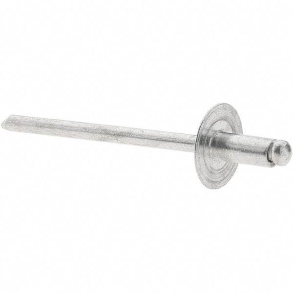 Value Collection - Size 42 Large Flange Dome Head Aluminum Open End Blind Rivet - Aluminum Mandrel, 0.032" to 1/8" Grip, 3/8" Head Diam, 0.129" to 0.133" Hole Diam, 0.275" Length Under Head, 1/8" Body Diam - Exact Tool & Supply