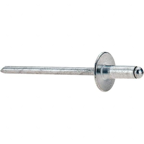 Value Collection - Size 43 Large Flange Dome Head Aluminum Open End Blind Rivet - Aluminum Mandrel, 0.126" to 0.187" Grip, 3/8" Head Diam, 0.129" to 0.133" Hole Diam, 0.337" Length Under Head, 1/8" Body Diam - Exact Tool & Supply